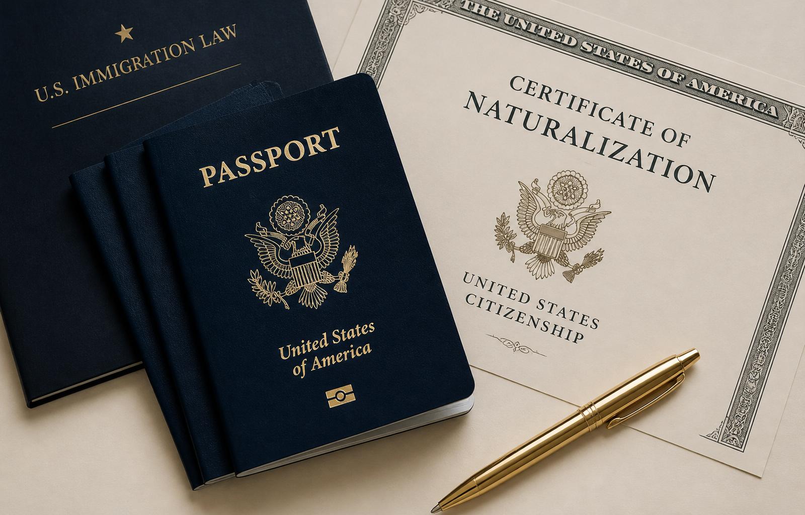 U.S. passport and naturalization certificate representing U.S. immigration and citizenship